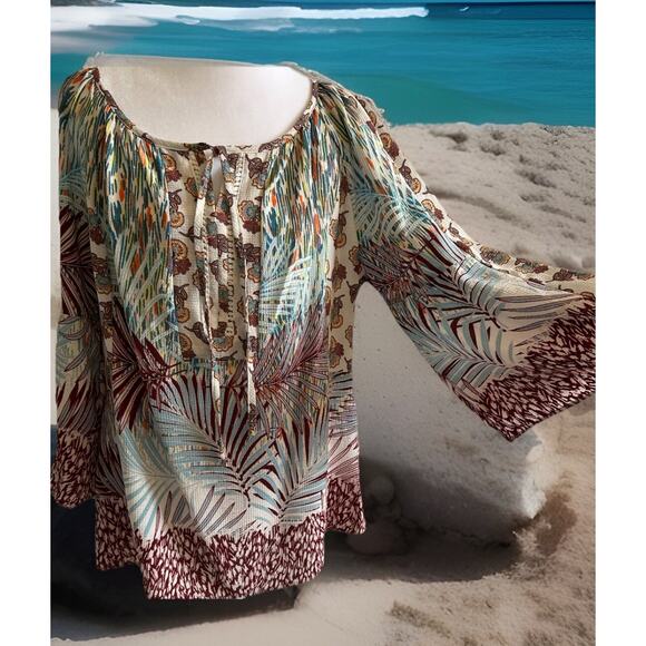 Anthropologie BOHO Peasant Coverup XL Tunic Lightweight Beach Resort Blouse Top - Picture 3 of 12